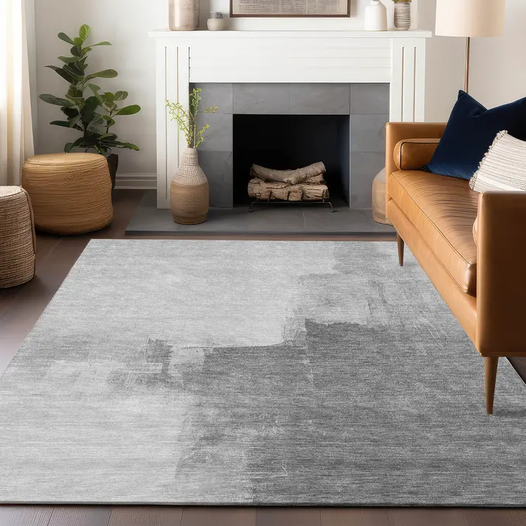 10' X 14' Silver And Gray Abstract Washable Indoor Outdoor Area Rug