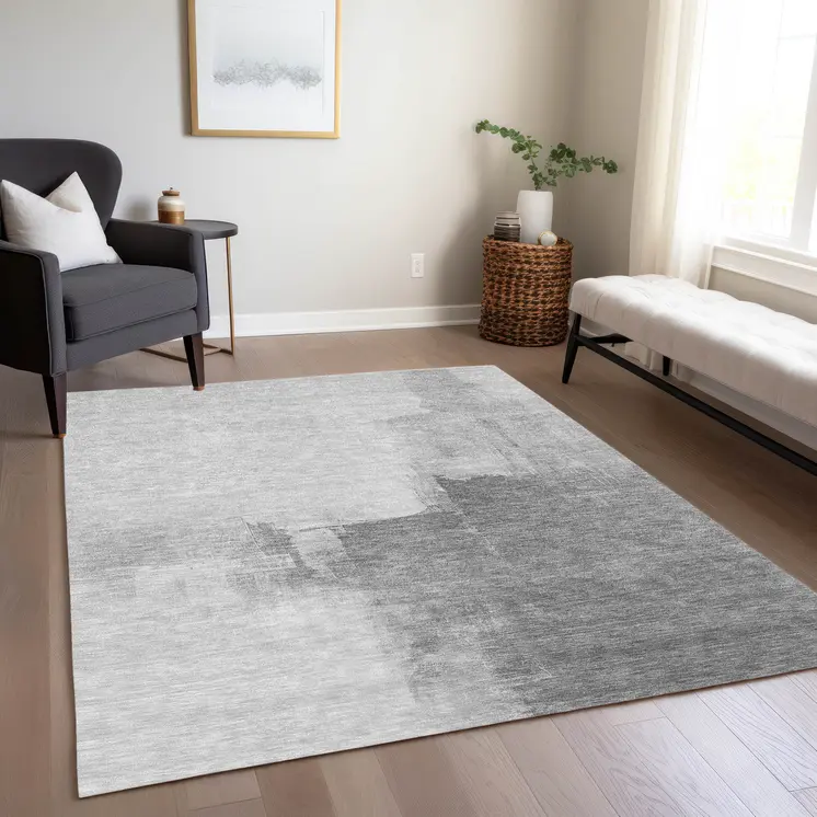 10' X 14' Silver And Gray Abstract Washable Indoor Outdoor Area Rug