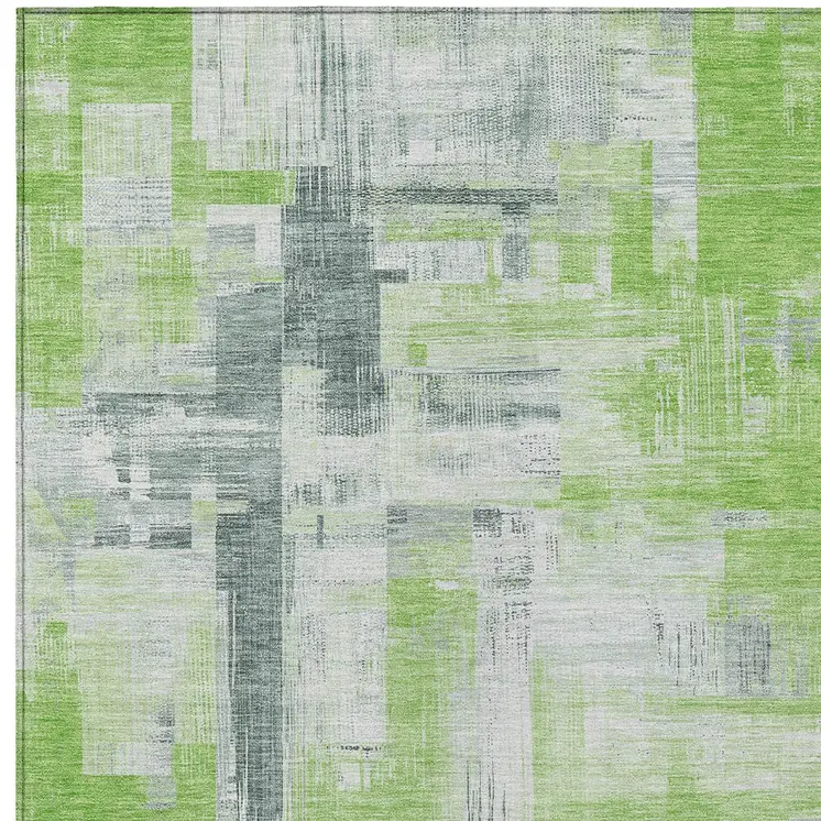3' X 5' Artichoke Green And Green Abstract Washable Indoor Outdoor Area Rug