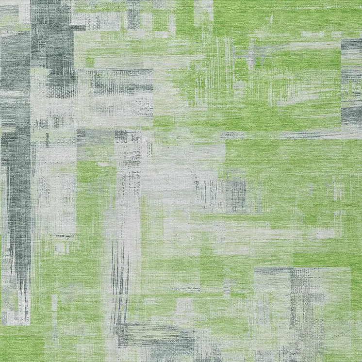 5' X 8' Artichoke Green And Green Abstract Washable Indoor Outdoor Area Rug