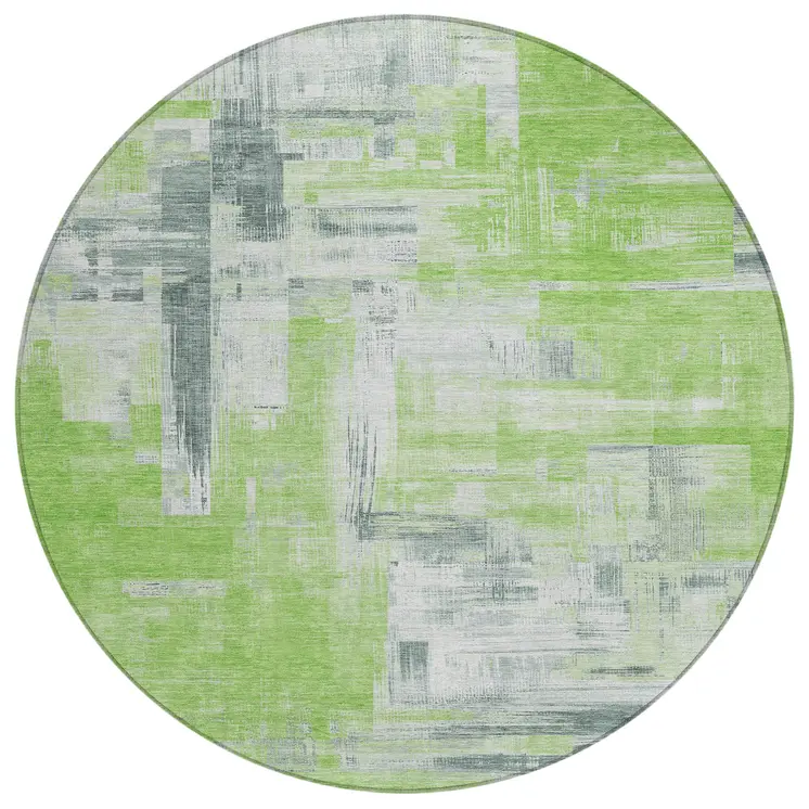 8' Artichoke Green And Green Round Abstract Washable Indoor Outdoor Area Rug