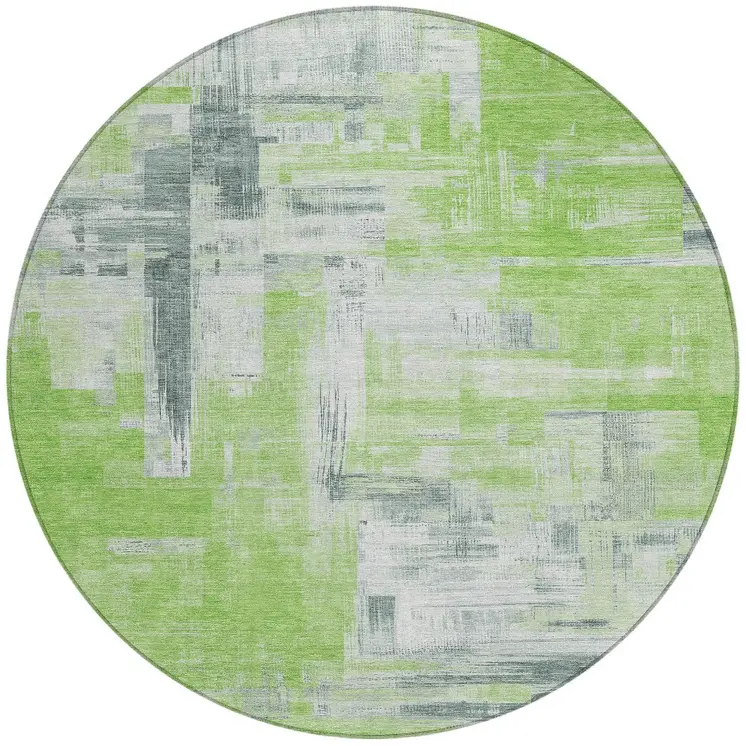 8' Artichoke Green And Green Round Abstract Washable Indoor Outdoor Area Rug