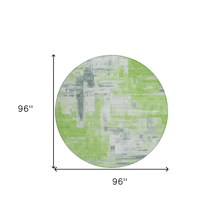 8' Artichoke Green And Green Round Abstract Washable Indoor Outdoor Area Rug