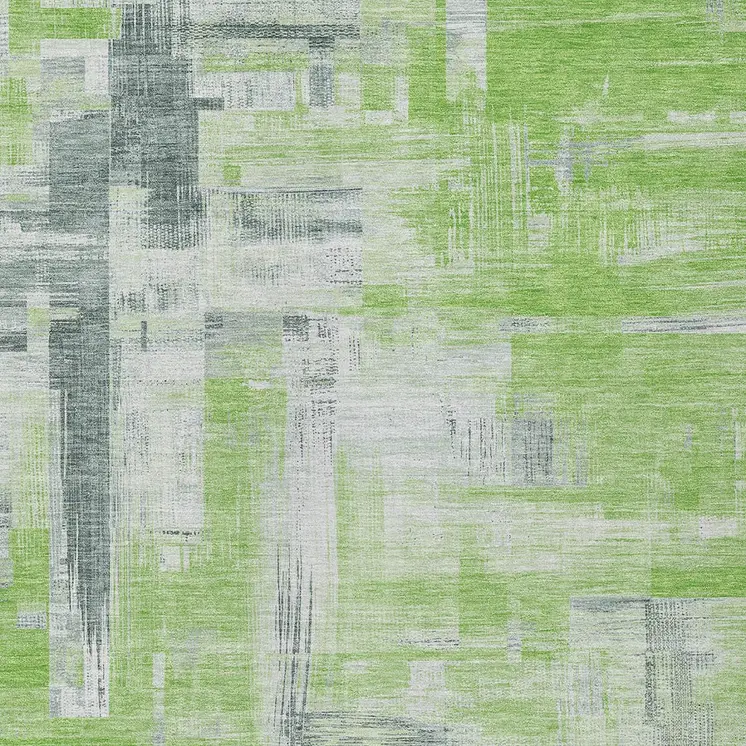 8' X 10' Artichoke Green And Green Abstract Washable Indoor Outdoor Area Rug