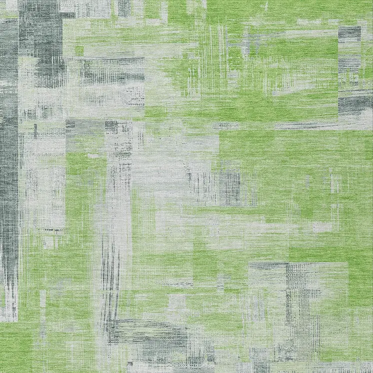 9' X 12' Artichoke Green And Green Abstract Washable Indoor Outdoor Area Rug