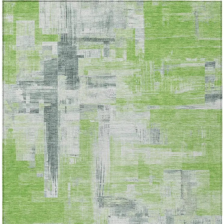 10' X 14' Artichoke Green And Green Abstract Washable Indoor Outdoor Area Rug