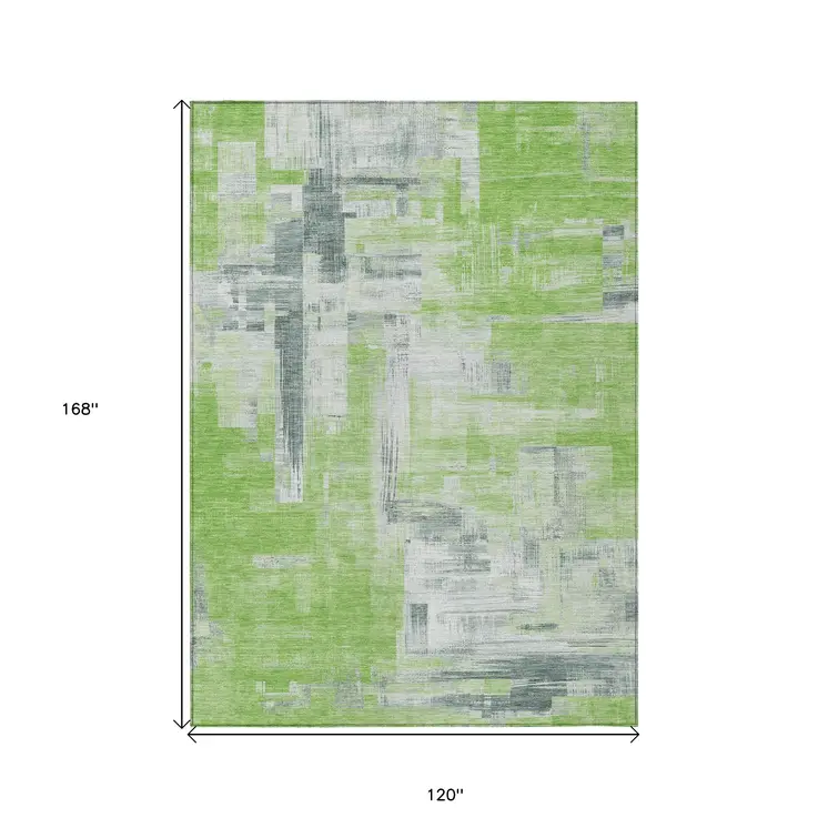 10' X 14' Artichoke Green And Green Abstract Washable Indoor Outdoor Area Rug