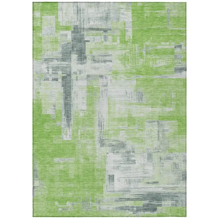 10' X 14' Artichoke Green And Green Abstract Washable Indoor Outdoor Area Rug