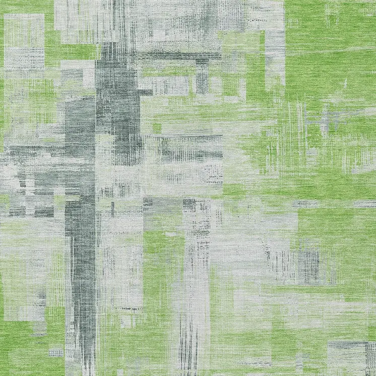 10' X 14' Artichoke Green And Green Abstract Washable Indoor Outdoor Area Rug