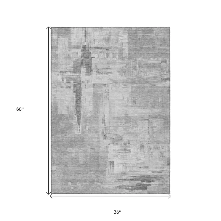 3' X 5' Gray And Off White Abstract Washable Indoor Outdoor Area Rug