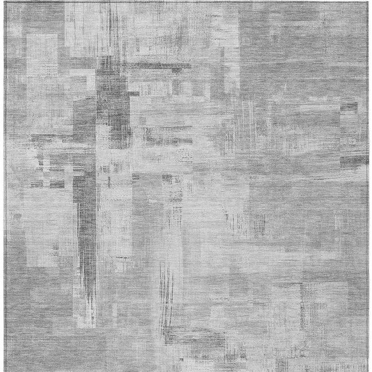 5' X 8' Gray And Off White Abstract Washable Indoor Outdoor Area Rug
