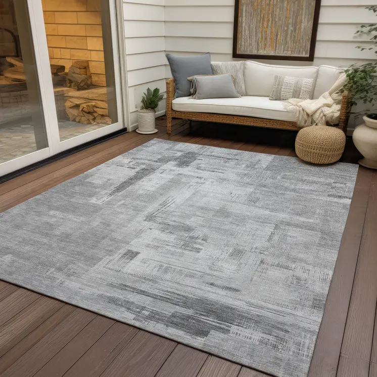 5' X 8' Gray And Off White Abstract Washable Indoor Outdoor Area Rug