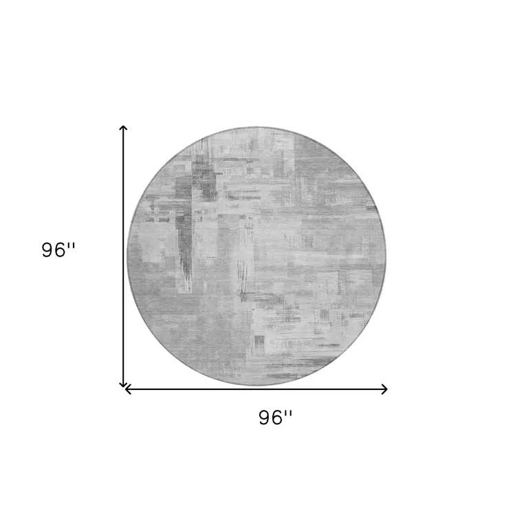8' Gray And Off White Round Abstract Washable Indoor Outdoor Area Rug