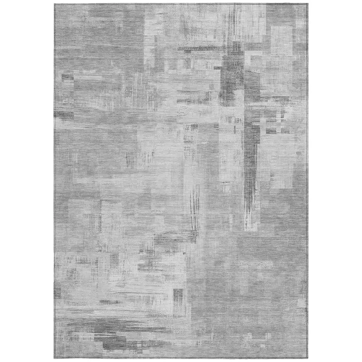 9' X 12' Gray And Off White Abstract Washable Indoor Outdoor Area Rug