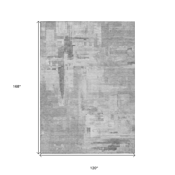 10' X 14' Gray And Off White Abstract Washable Indoor Outdoor Area Rug