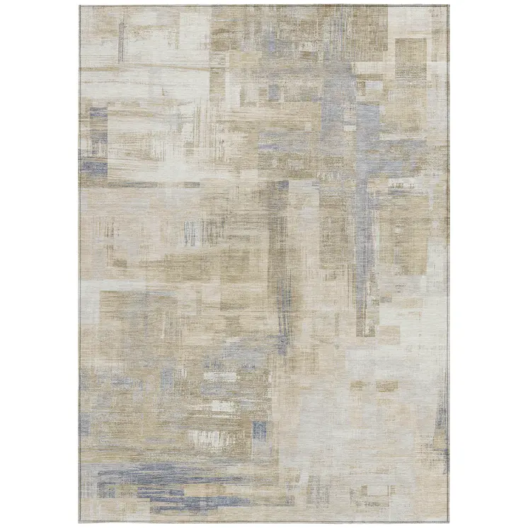 5' X 8' Ivory And Beige Abstract Washable Indoor Outdoor Area Rug