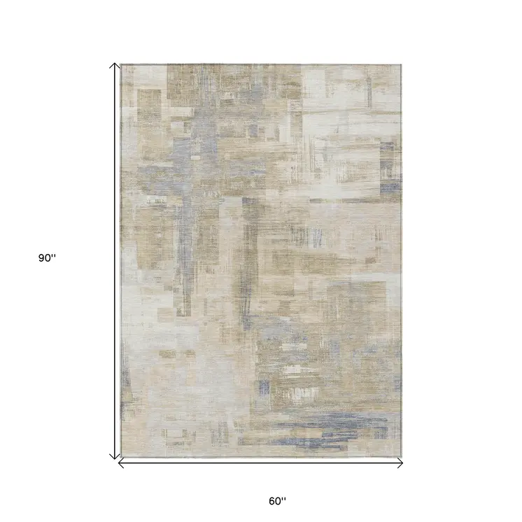 5' X 8' Ivory And Beige Abstract Washable Indoor Outdoor Area Rug