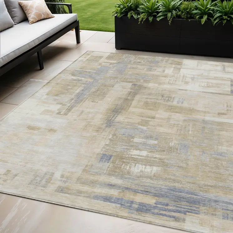 5' X 8' Ivory And Beige Abstract Washable Indoor Outdoor Area Rug