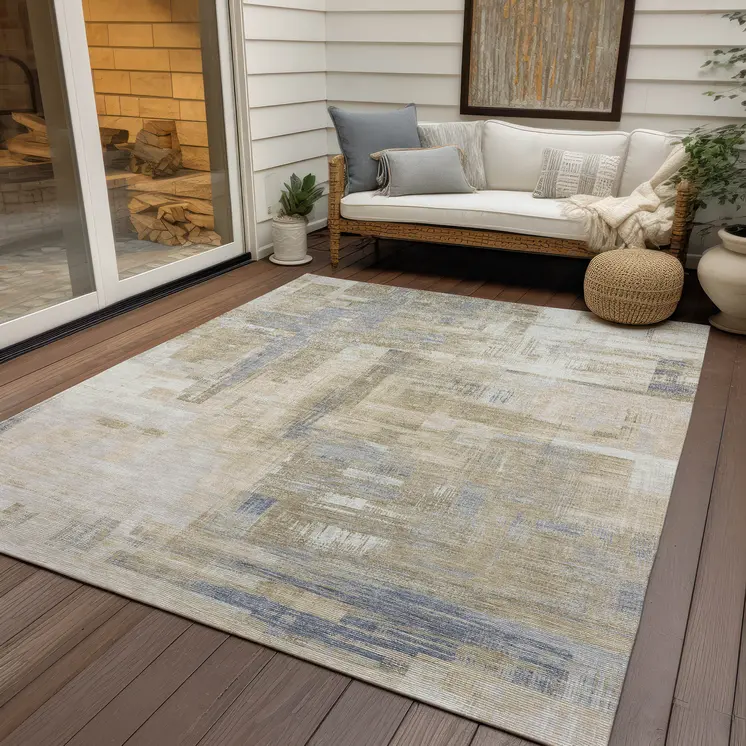 5' X 8' Ivory And Beige Abstract Washable Indoor Outdoor Area Rug