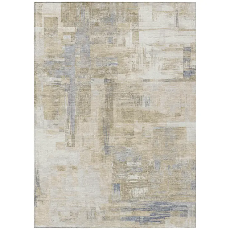 5' X 8' Ivory And Beige Abstract Washable Indoor Outdoor Area Rug
