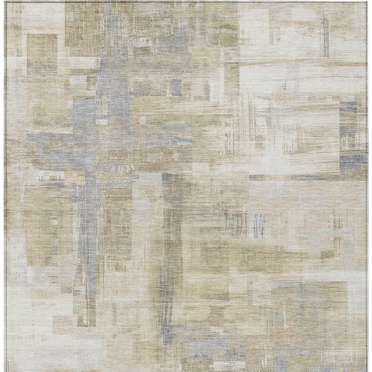 5' X 8' Ivory And Beige Abstract Washable Indoor Outdoor Area Rug