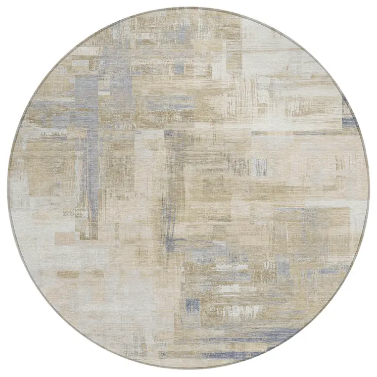 8' Ivory And Beige Round Abstract Washable Indoor Outdoor Area Rug