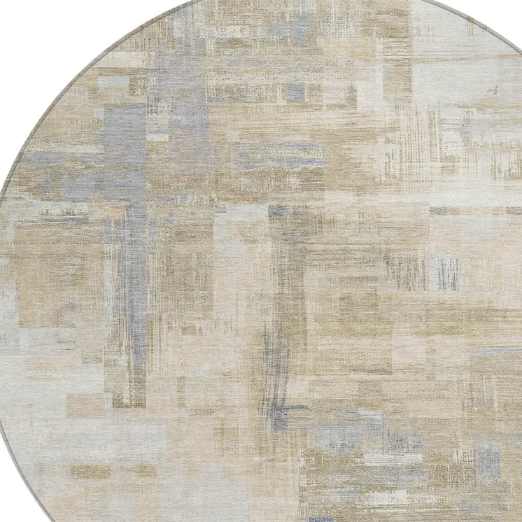 8' Ivory And Beige Round Abstract Washable Indoor Outdoor Area Rug