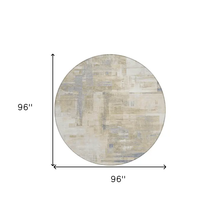 8' Ivory And Beige Round Abstract Washable Indoor Outdoor Area Rug