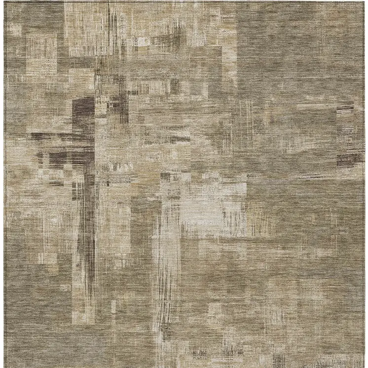 3' X 5' Brown And Beige Abstract Washable Indoor Outdoor Area Rug