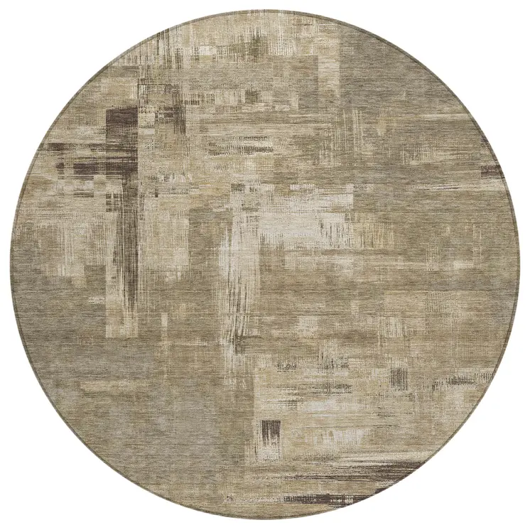 8' Brown And Beige Round Abstract Washable Indoor Outdoor Area Rug