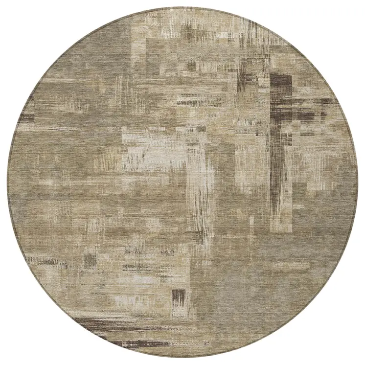 8' Brown And Beige Round Abstract Washable Indoor Outdoor Area Rug