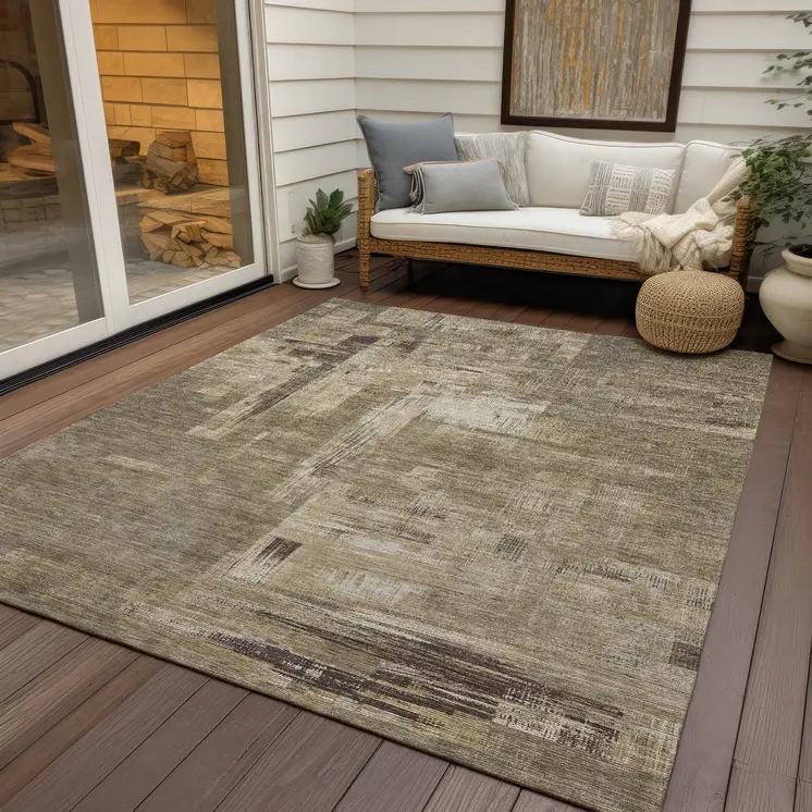 8' X 10' Brown And Beige Abstract Washable Indoor Outdoor Area Rug