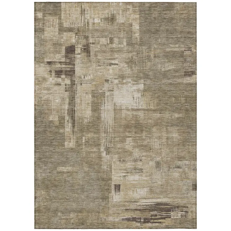 8' X 10' Brown And Beige Abstract Washable Indoor Outdoor Area Rug
