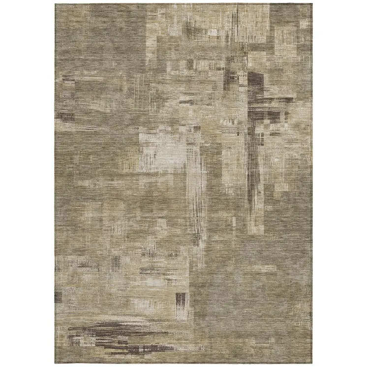8' X 10' Brown And Beige Abstract Washable Indoor Outdoor Area Rug