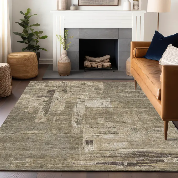 8' X 10' Brown And Beige Abstract Washable Indoor Outdoor Area Rug