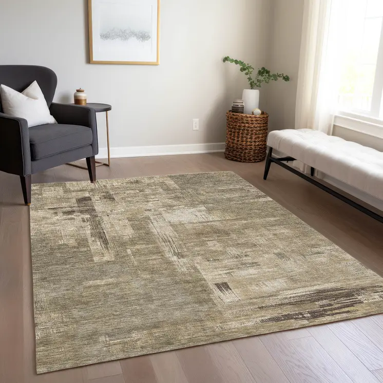 8' X 10' Brown And Beige Abstract Washable Indoor Outdoor Area Rug