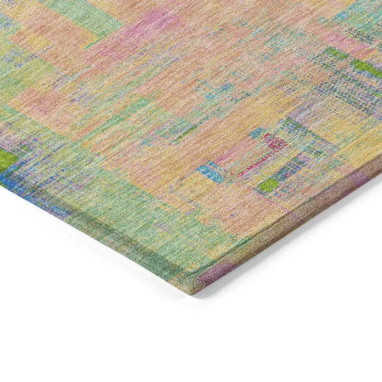 3' X 5' Pink Key Lime And Sky Blue Abstract Washable Indoor Outdoor Area Rug