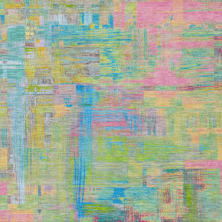 3' X 5' Pink Key Lime And Sky Blue Abstract Washable Indoor Outdoor Area Rug