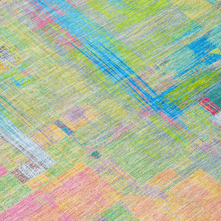 3' X 5' Pink Key Lime And Sky Blue Abstract Washable Indoor Outdoor Area Rug