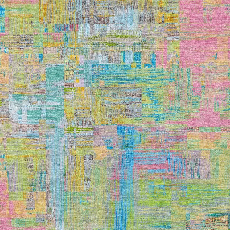 8' X 10' Pink Key Lime And Sky Blue Abstract Washable Indoor Outdoor Area Rug
