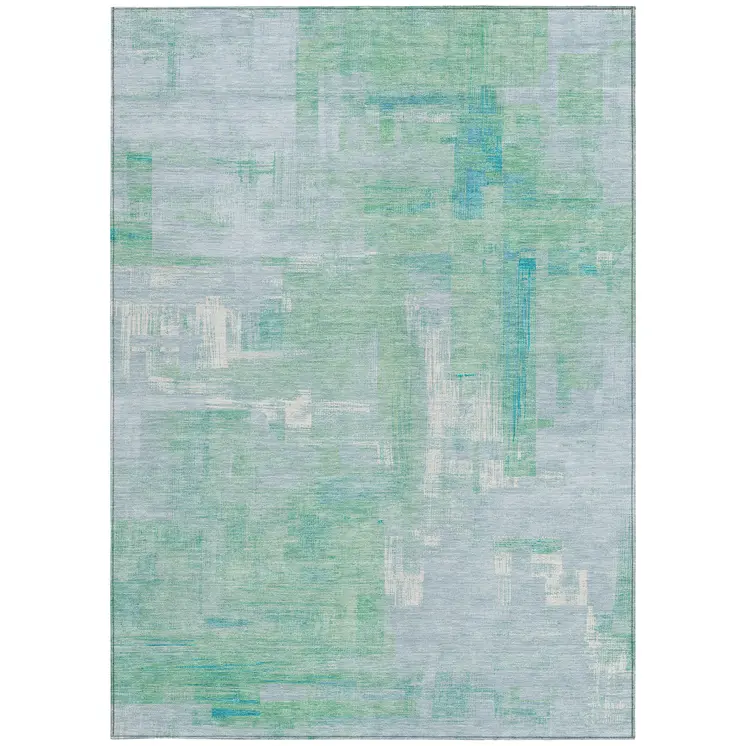 3' X 5' Sky Blue And Blue Abstract Washable Indoor Outdoor Area Rug