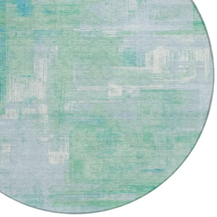 8' Sky Blue And Blue Round Abstract Washable Indoor Outdoor Area Rug
