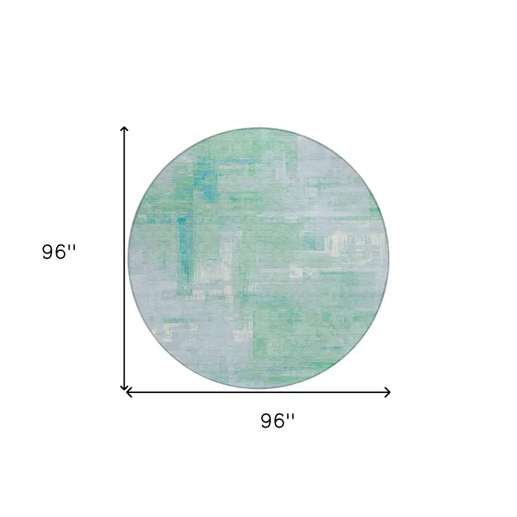 8' Sky Blue And Blue Round Abstract Washable Indoor Outdoor Area Rug