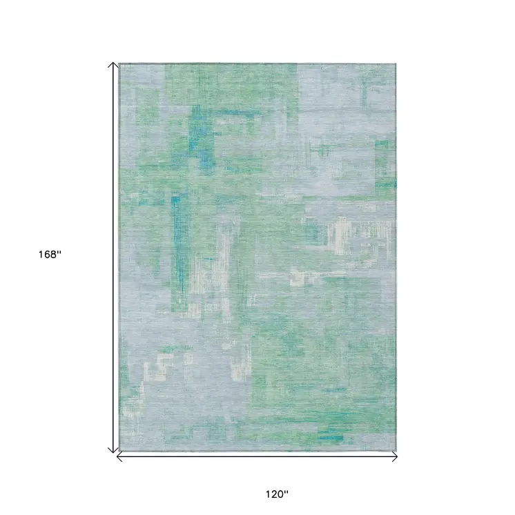 10' X 14' Sky Blue And Blue Abstract Washable Indoor Outdoor Area Rug