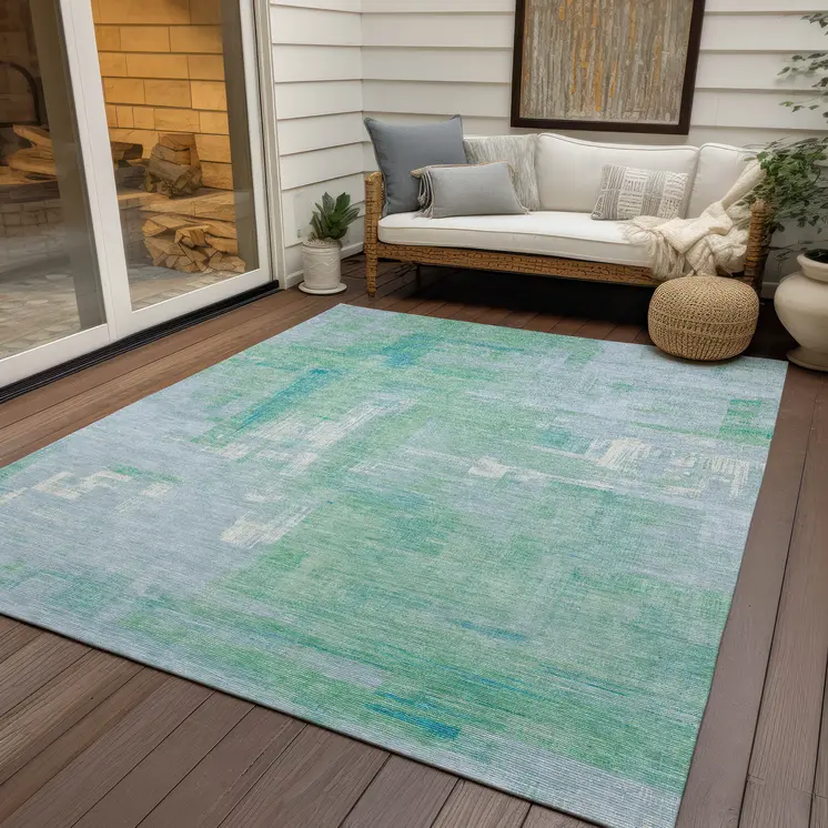 10' X 14' Sky Blue And Blue Abstract Washable Indoor Outdoor Area Rug