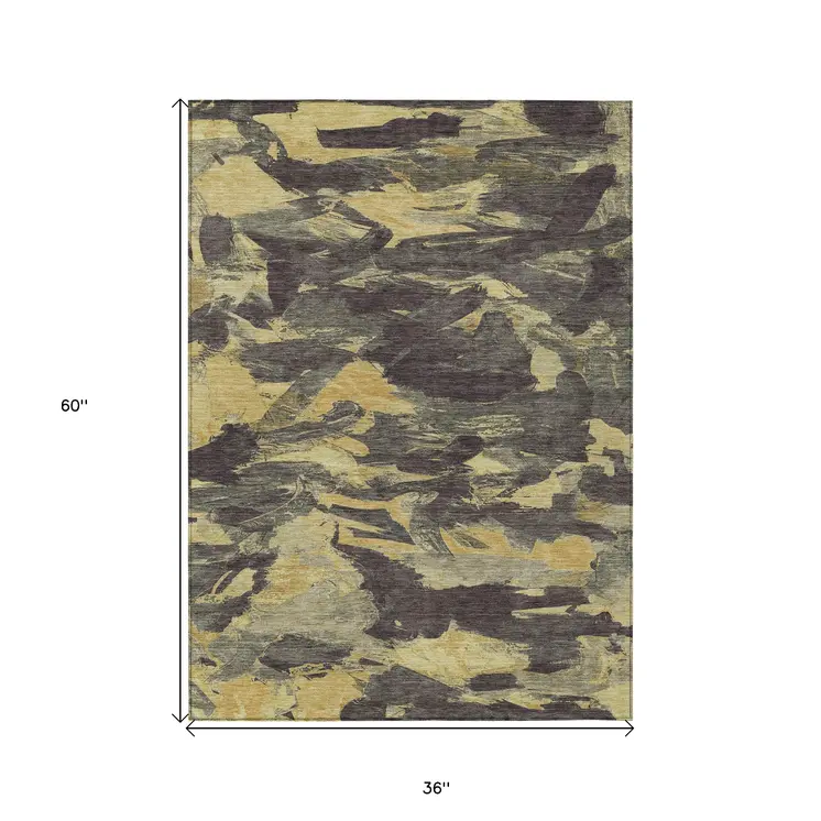 3' X 5' Charcoal And Gray Abstract Washable Indoor Outdoor Area Rug