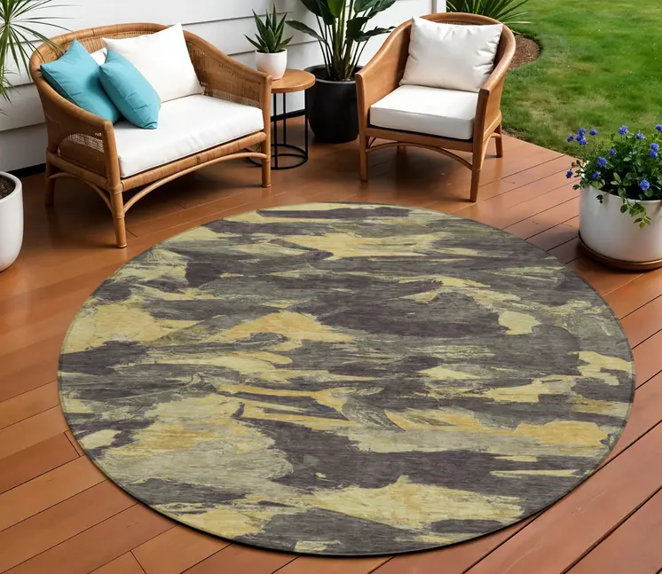 8' Charcoal And Gray Round Abstract Washable Indoor Outdoor Area Rug
