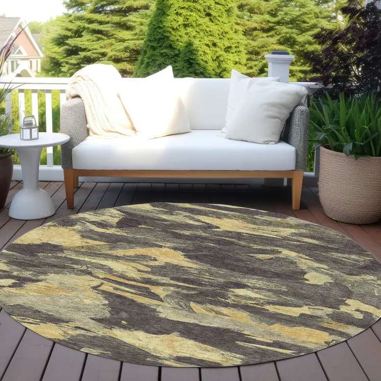 8' Charcoal And Gray Round Abstract Washable Indoor Outdoor Area Rug