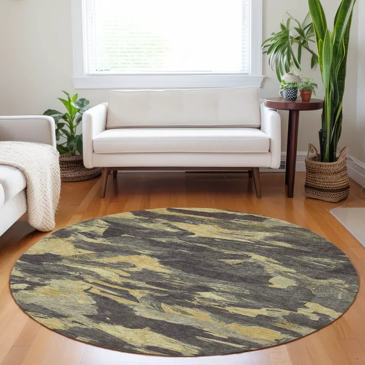 8' Charcoal And Gray Round Abstract Washable Indoor Outdoor Area Rug