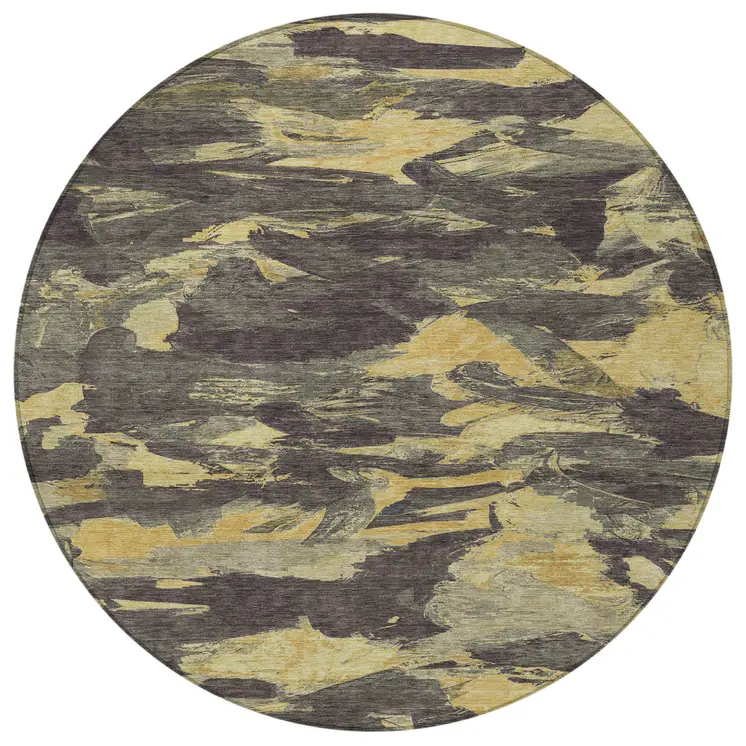 8' Charcoal And Gray Round Abstract Washable Indoor Outdoor Area Rug